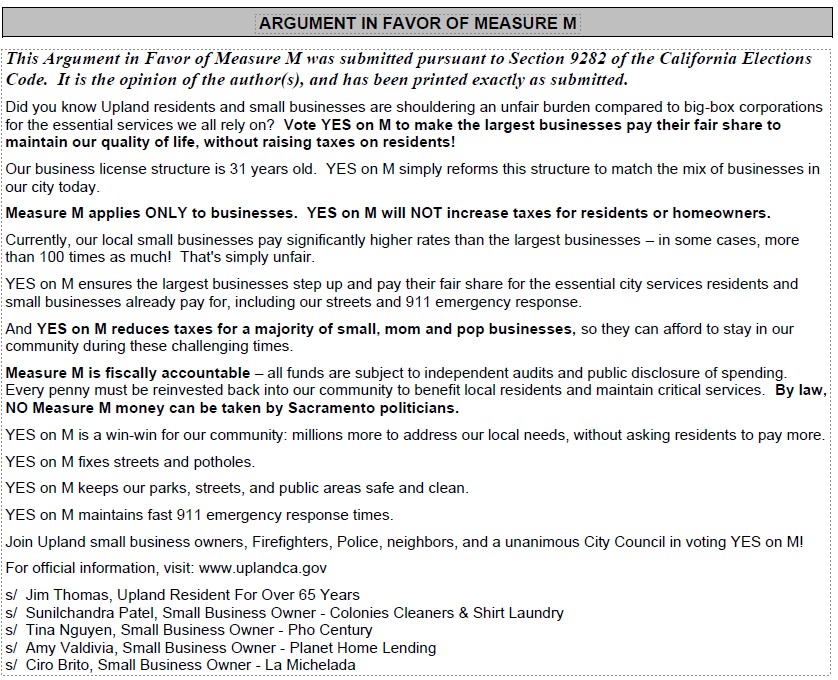 Argument in favor - Measure M
